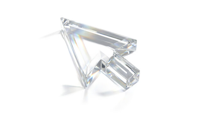 3d render of a glass mouse cursor arrow isolated on transparent background