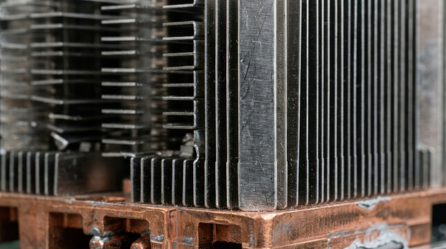 Close up of a computer processor heatsink with copper base.
