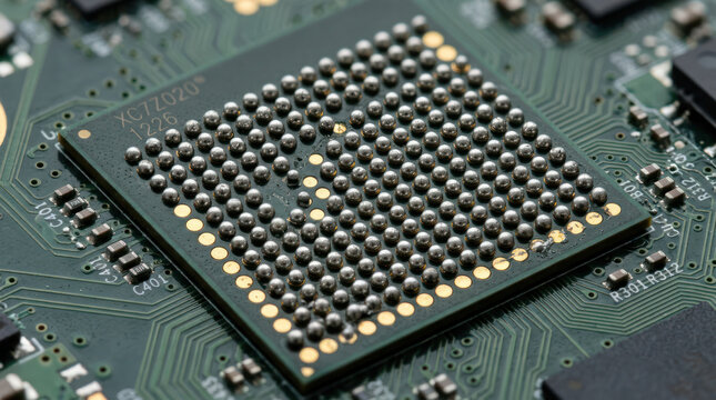 Close up of a computer processor chip with many pins.