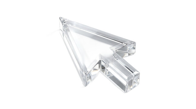 Transparent crystal glass mouse cursor pointer arrow isolated on transparent background