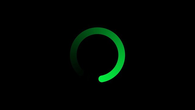Green loading circle progress bar icon with a smooth gradient effect on a black background