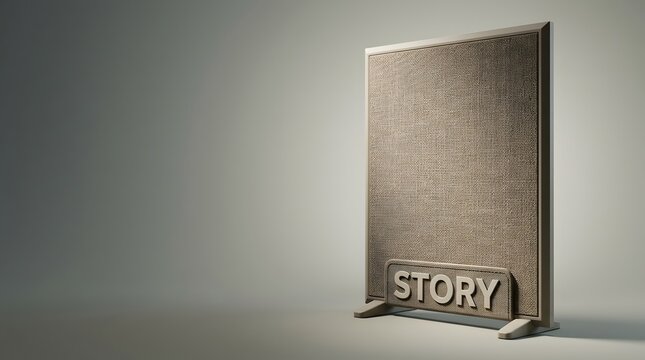 Story, board and sign for storytelling, brand narrative and content marketing. Narrative, frame and canvas with space, empty copy and mockup for advertising, presentation, promotion and business miss