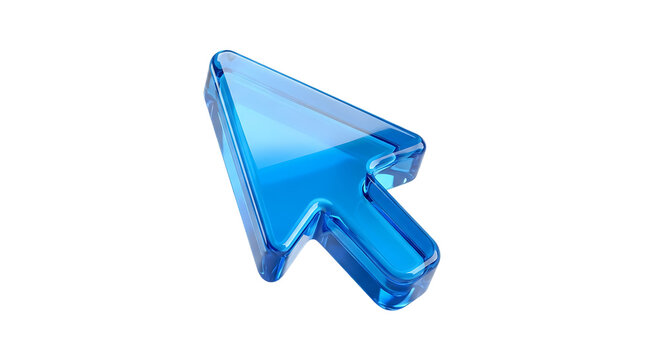 Glossy blue glass computer mouse cursor arrow icon isolated on transparent background