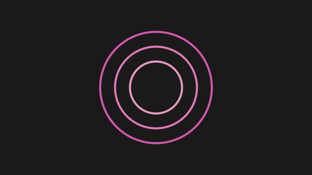 Minimalist abstract background featuring three identical pink glowing concentric circle patterns arranged horizontally on dark grey with concentric circles evenly