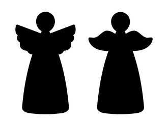 Naklejka premium Set of Angel Silhouette template. Christmas Angel Black Silhouette Vector Icons. For laser cutting. White background.