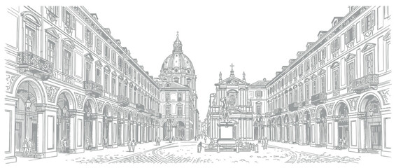 Obraz premium Classic European City Square with Dome and Arches
