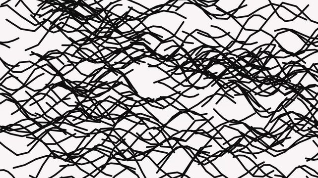 Black wavy lines intersecting on white background minimalist graphic pattern motion design background with intersecting moving across minimalist abstract style with continuous flow black