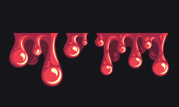 Red blood drips vector set with shiny liquid droplets for Halloween horror banner