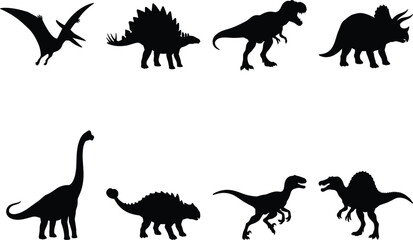 Prehistoric Dinosaurs and Ancient Reptiles Black Vector Silhouette Icons Set Collection © MdFarhad
