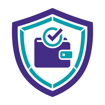 Digital Wallet Protection Shield Vector Icon with Wallet Silhouette and Checkmark for Secure Payment Logos