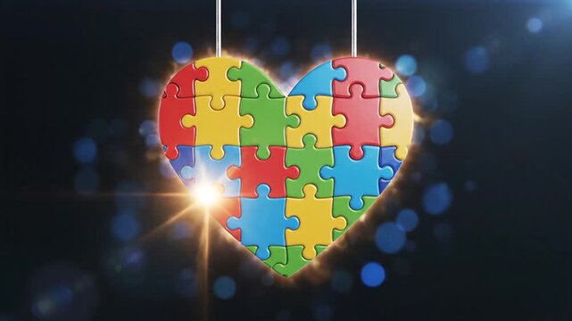 Colorful Puzzle Heart Assembling Animation with Sparkles