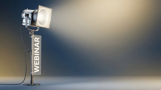 Webinar online event and studio light for digital education, marketing and live streaming. Professional workshop, training and distance learning with copy space for advertising and internet video