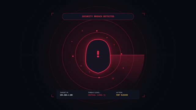 Abstract futuristic radar interface with glowing red circles.