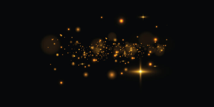 Set of flashes, Lights and Sparkles on a transparent background. Bright gold flashes and glares. Abstract golden lights isolated	
