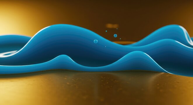 Abstract flow of luminous blue liquid over golden surfaces, representing efficient capital movement and economic financial fluidity ,flow ,cyber ,corporate