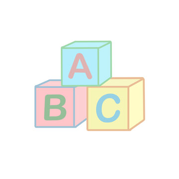 ABC alphabet blocks for kids, cute pastel toy cubes with letters vector illustration isolated on white background.