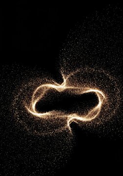 Abstract glowing particles swirl and stretch, dynamically shifting from one undefined state to another, representing pure potential energy ,undefined ,shape shift ,liquid