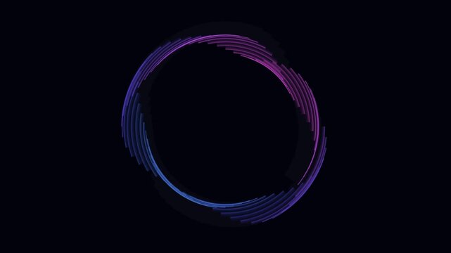Abstract Glowing Circular Ring Animation with Rotating Purple and Blue Light Streaks on Dark Void