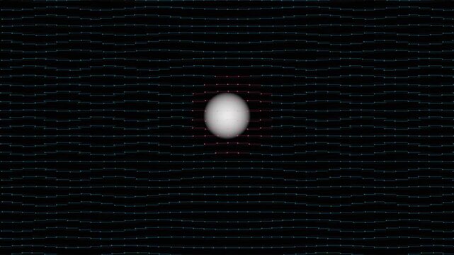 Minimalist digital sphere floating in center with glowing particles on dark dotted grid background