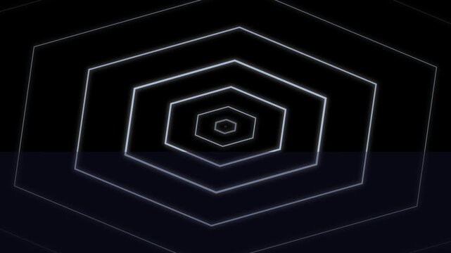 Neon Hexagon Tunnel Geometric Motion Background Graphic Featuring Pulsing Glowing White Light Lines