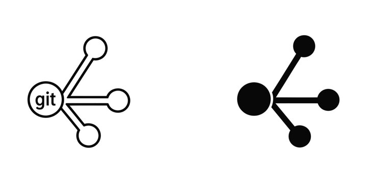 Git branching icon with linked nodes during development on white background