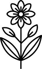 Minimalist flower line art. Simple botanical illustration. Doodle style plant sketch. Black outline vector graphic with petals and leaves © MD FAHIM