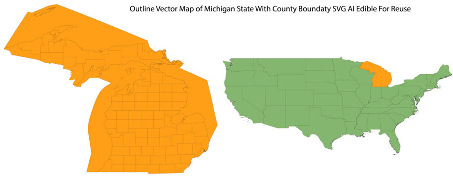 Outline Vector Map of Michigan State With County Boundary SVG AI Edible For Reuse.ai
