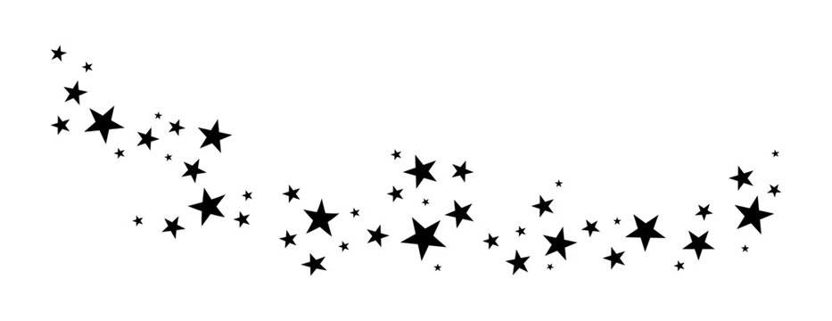 Star trail background, magic glitter icon. Twinkle dust, glow falling star confetti. Christmas sparkle curve pattern. Simple wave path isolated on white bg. Astrology monochrome vector illustration