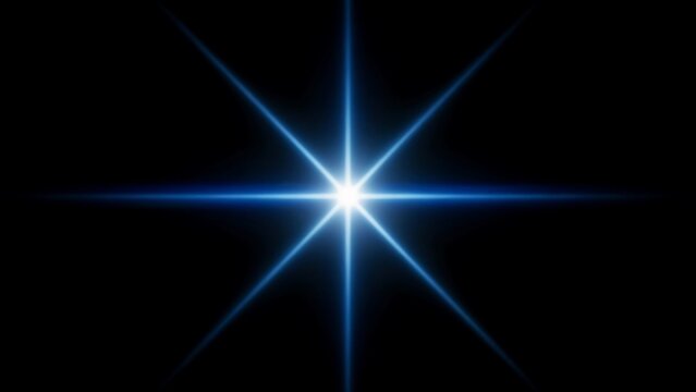 Bright blue star burst lens flare light effect on black background with illumination