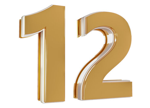3D Number 12  Gold Premium Rendering Graphic Element
