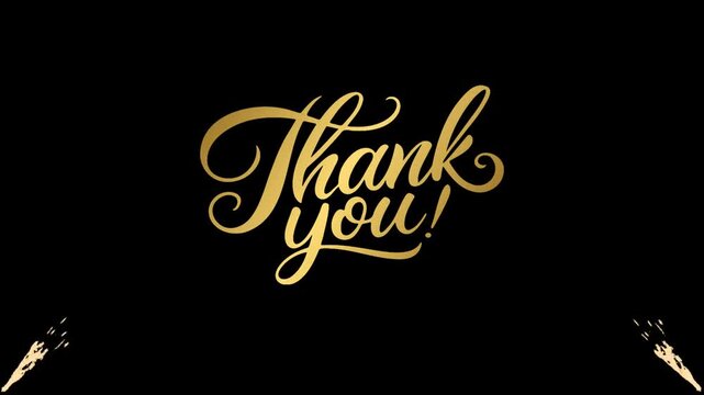 Thank You Animation &ndash; Elegant Gold Script Calligraphy with Sparkling Effects on Black Background for Appreciation Videos, Greetings and Social Media.