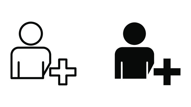 Add user or new member contact icon set featuring silhouette with plus sign for web interface