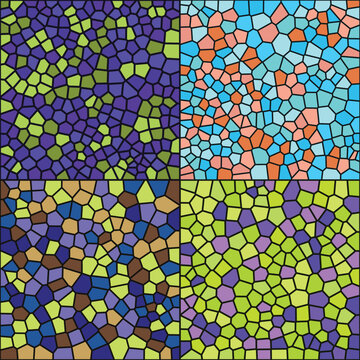 Abstract stained glass mosaic vector patterns with various colorful geometric tile designs
