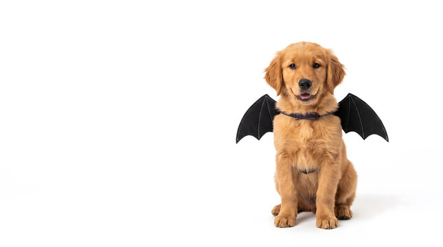 Adorable Golden Retriever Puppy Halloween Bat Wings Costume