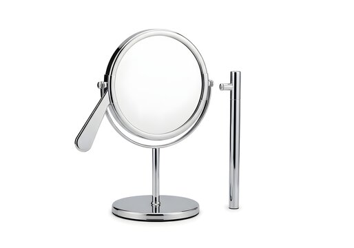 Elegant chrome vanity mirror with adjustable handle and stand