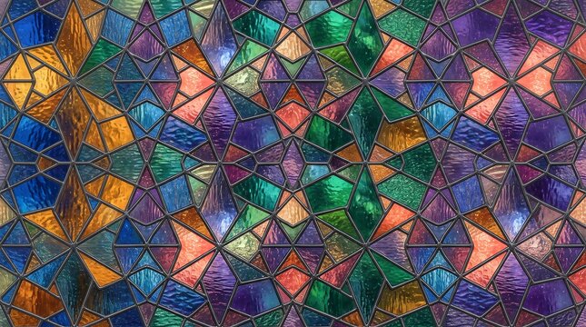 Abstract Stained Glass Mosaic Pattern Background with Geometric Shapes