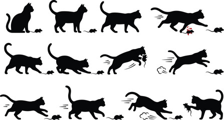 Obraz premium set of silhouettes of cats and rat vactor
