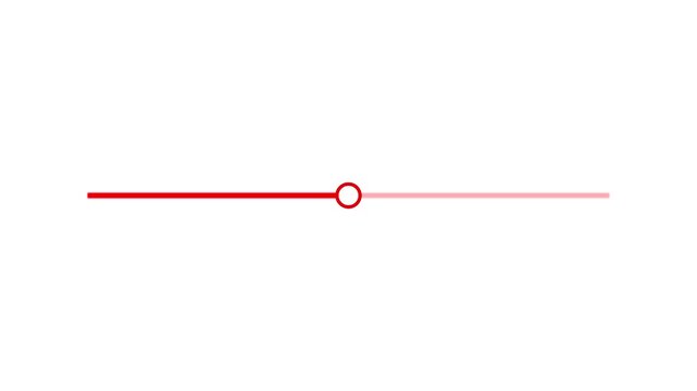 Minimalist red and white horizontal slider animation on Alpha channel. User interface element volume control progress bar motion graphic adjust settings icon.