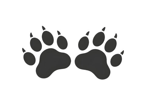 Black bear paw prints with sharp claws. Animal footprint silhouettes on white background. Wild predator track icons.