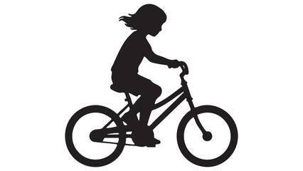 Naklejka premium Silhouette of a child riding a bicycle against a white background