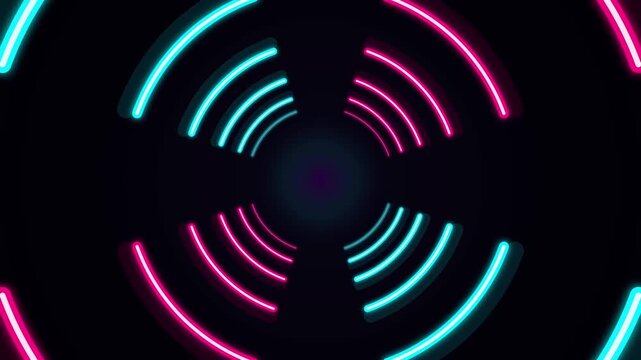 Neon Tunnel Blue Pink Glowing Circles Rotating Background Loop