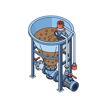 Industrial conical mixing tank with mechanical agitator system.