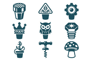 Fototapeta premium Assorted flat icons including chess, gear, and tools.