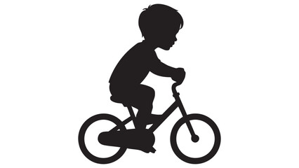 Child riding bicycle silhouette against a white background depicts active childhood