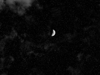 Moon and Stars in a Dark Night Sky, Celestial Astronomy Background with Starfield, Cosmic Space, Galaxy, Moonlight, and Deep Blue Universe © MatStudio