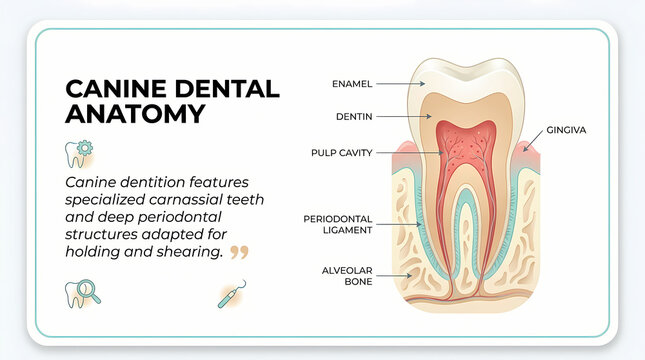Detailed Infographic Illustrating Canine Dental Anatomy and Periodontal.