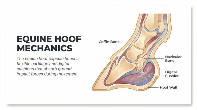 Detailed Scientific Infographic Illustrating Equine Hoof Biomechanics.