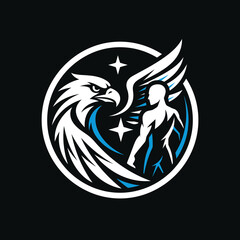 Fototapeta premium Eagle and human silhouette circular emblem design.
