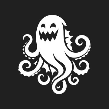 Spooky ghost octopus hybrid mascot logo.