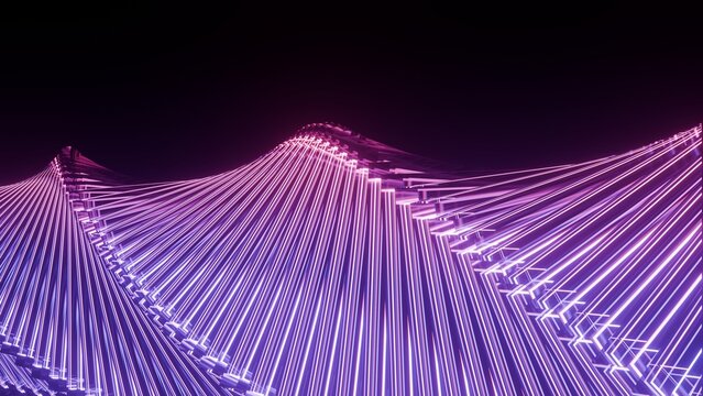 Abstract glowing DNA double helix structure with neon purple and violet light lines